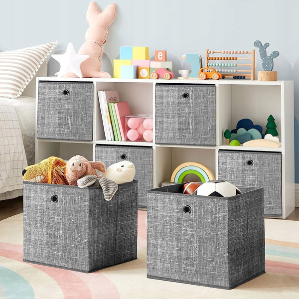 SONGMICS Set 6 cutii de depozitare, pliabile cu maner, material textil si oxford, 30x30x30 cm, gri