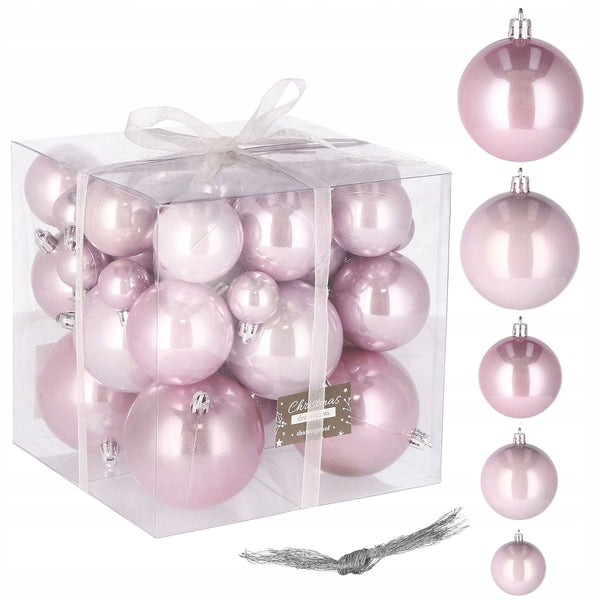 Set globuri de Craciun, 37 bucati, 3-8cm, roz
