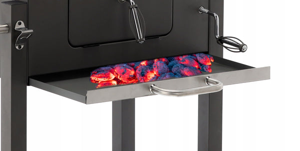 Gratar dreptunghiular pe carbuni, cu suport lateral si termometru capac, 115x60x108cm