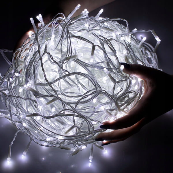 Ghirlanda luminoasa tip perdea 300 LED-uri, 12m, pentru interior/exterior, iluminare alba