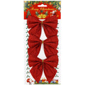 Set 3 ornamente pentru bradul de Craciun, fundita, 11cm, rosu