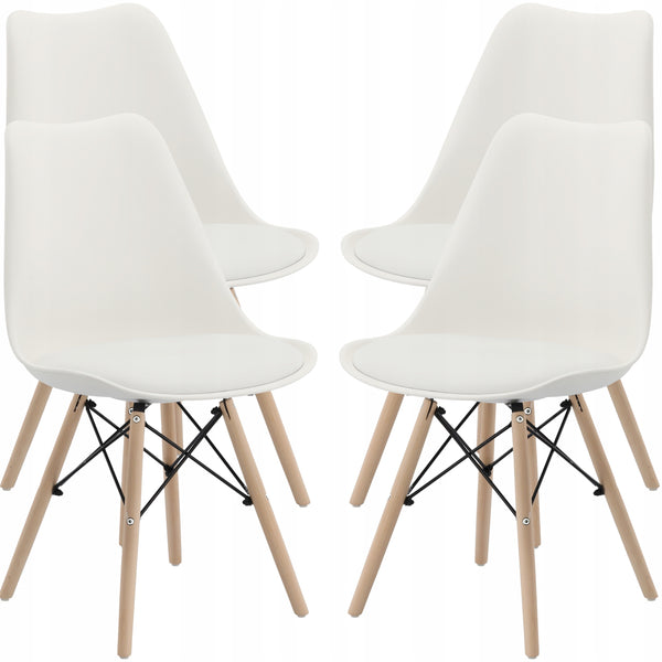 Set 4 scaune de bucatarie, design scandinav modern, sezut cu burete, alb