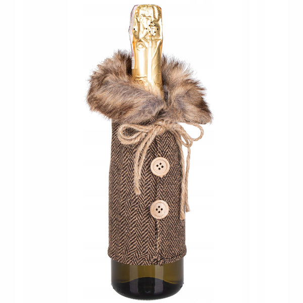 Decoratiune Craciun, pulover cu blanita pentru sticle, 24cm, maro