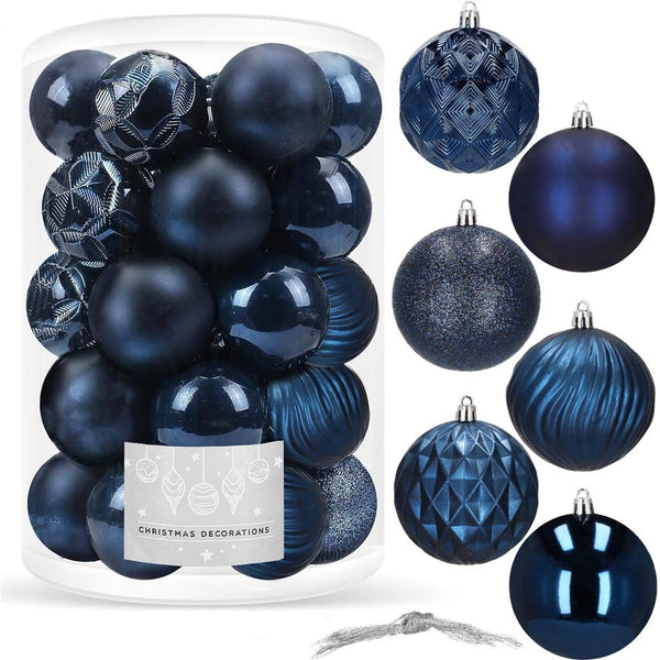 Set globuri de Craciun, 30 bucati, 6 modele, 8cm, albastru inchis