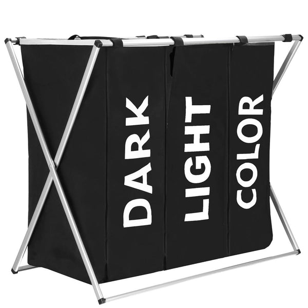 Cos de rufe cu 3 compartimente, cadru aluminiu, 68x40x60cm, 146 litri, negru