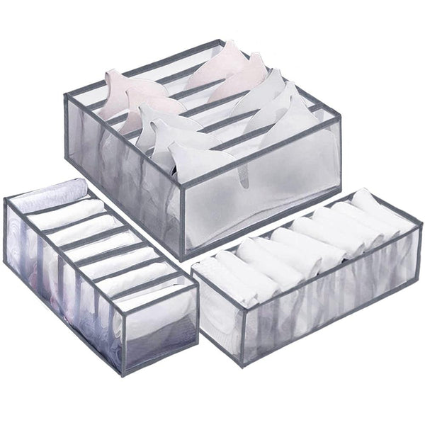 Set 3 organizatoare sertar pliabile pentru sosete/lenjerie, gri