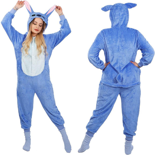 Pijama tip salopeta pentru adulti, model Stitch, marime S
