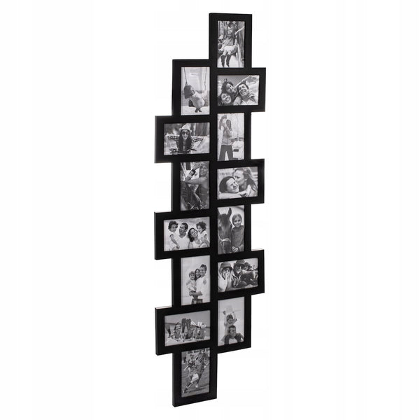 Rama foto de perete, colaj de 14 fotografii, 36x118cm, negru