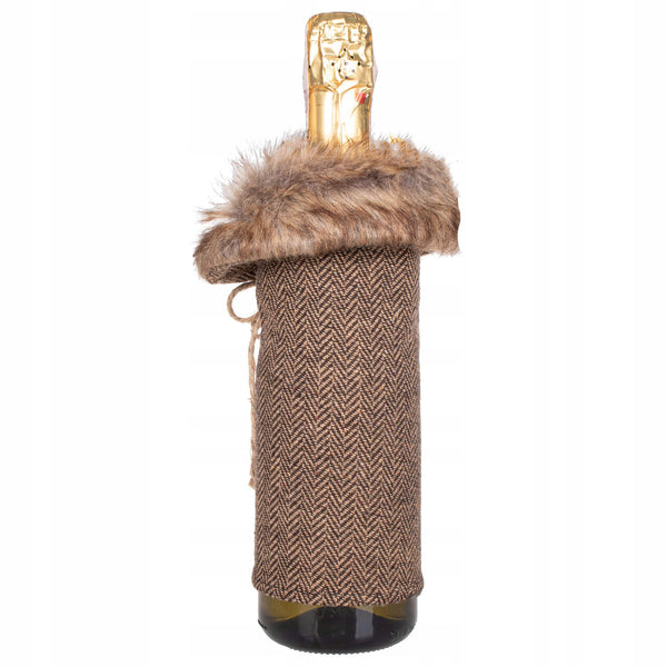Decoratiune Craciun, pulover cu blanita pentru sticle, 24cm, maro