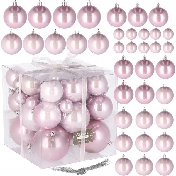 Set globuri de Craciun, 37 bucati, 3-8cm, roz
