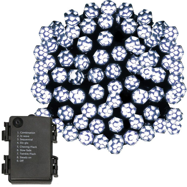 Instalatie lumini de exterior pentru gradina, 9 metri, 120 LED-uri forma cristal, cu baterii, alb