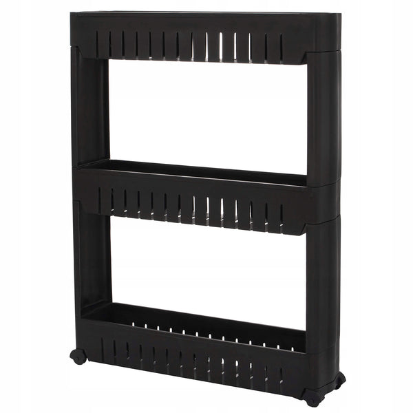 Sistem rafturi de depozitare Sersimo HA116 cu roti pentru bucatarie sau baie cu 3 polite, negru