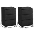 VASAGLE Set de 2 noptiere, cu sertare, 2 prize si 2 USB, 35x40x59 cm, negru