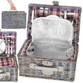 Cos de picnic echipat pentru 4 persoane Deluxe, din rachita, cu vesela si tacamuri, izolat termic, gri