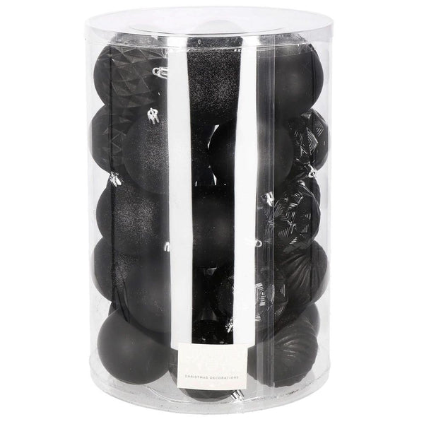Set globuri de Craciun, 30 bucati, 8cm, 6 modele, negru