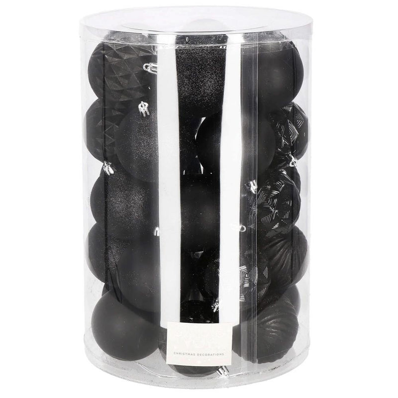 Set globuri de Craciun, 30 bucati, 8cm, 6 modele, negru