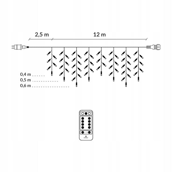 Ghirlanda luminoasa tip perdea 500 LED-uri, 20m, pentru interior/exterior, iluminare alb, cu telecomanda