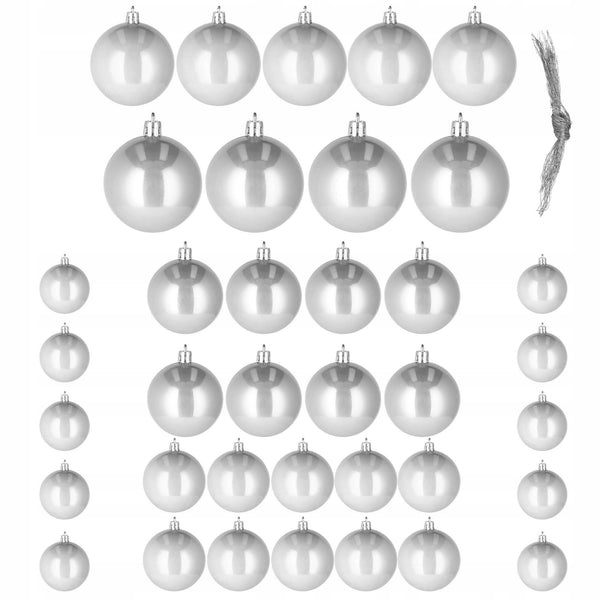 Set globuri de Craciun, 37 bucati, 3-8cm, argintiu