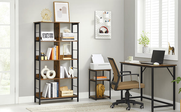 VASAGLE Biblioteca cu rafturi deschise, 8 compartimente, design industrial, 80x33x149cm, maro retro si negru
