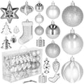 Set globuri si decoratiuni de Craciun, 77 piese, diverse dimensiuni, argintiu