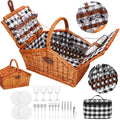 Cos de picnic echipat pentru 4 persoane Deluxe, din rachita, cu vesela si tacamuri, izolat termic, maro