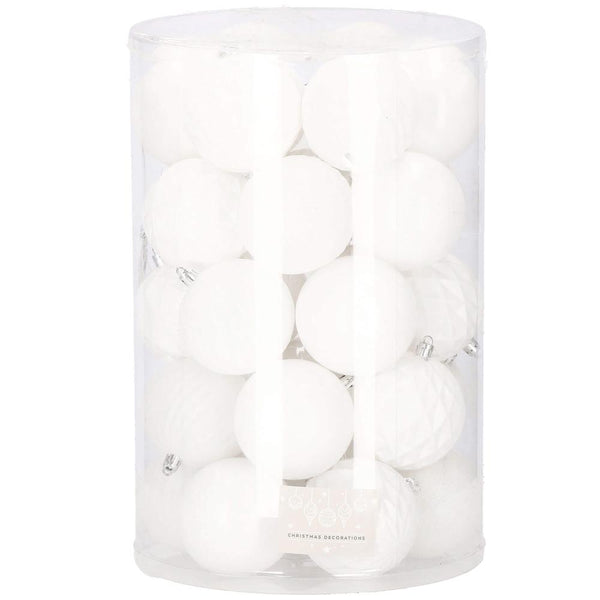 Set globuri de Craciun, 30 bucati, 8cm, 6 modele, alb