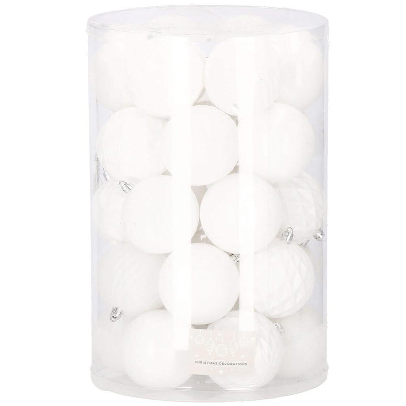Set globuri de Craciun, 30 bucati, 8cm, 6 modele, alb