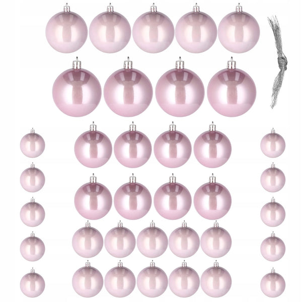 Set globuri de Craciun, 37 bucati, 3-8cm, roz