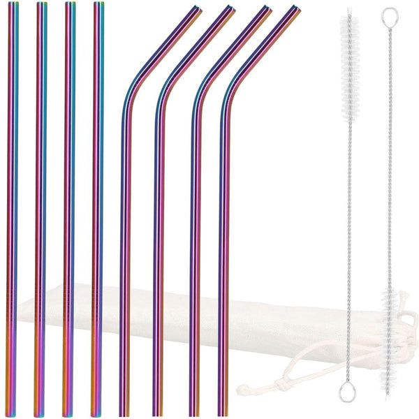 Set 8 paie metalice multicolor (holo), reutilizabile, cu husa depozitare si perii curatat, 215x6 mm