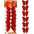 Set 6 ornamente pentru bradul de Craciun, fundita, 8cm, rosu cu sclipici