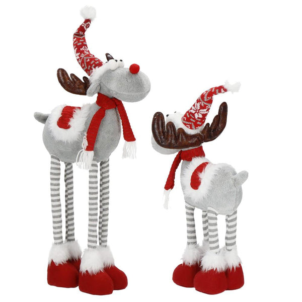 Figurina Craciun, Ren, picioare telescopice, iluminare LED, inaltime reglabila 64-85cm