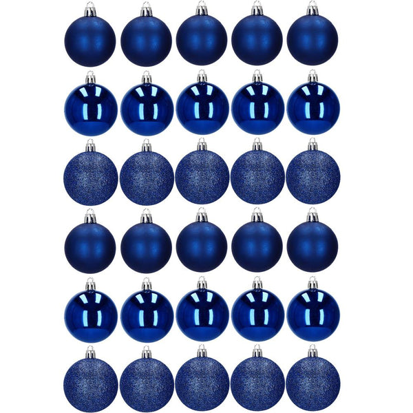 Set globuri de Craciun, 30 bucati, 3 modele, 6cm, albastru