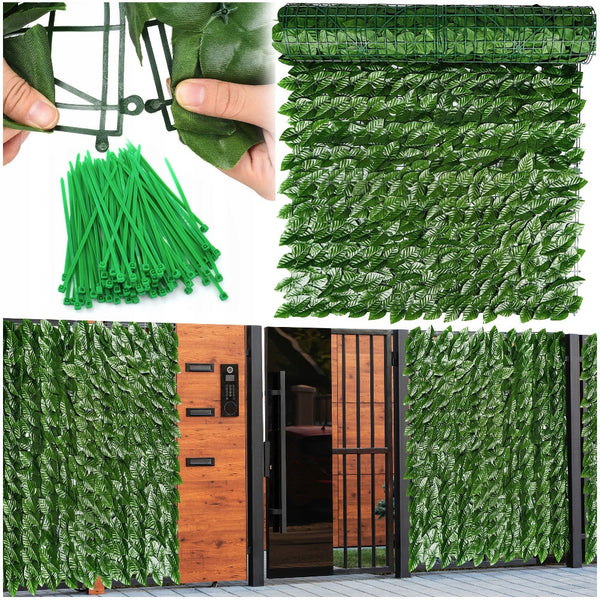 Panou paravan cu frunze artificiale pentru gard sau balcon, 100x500cm, verde