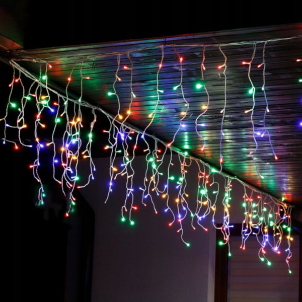 Ghirlanda luminoasa tip perdea 300 LED-uri, 12m, pentru interior/exterior, iluminare multicolora