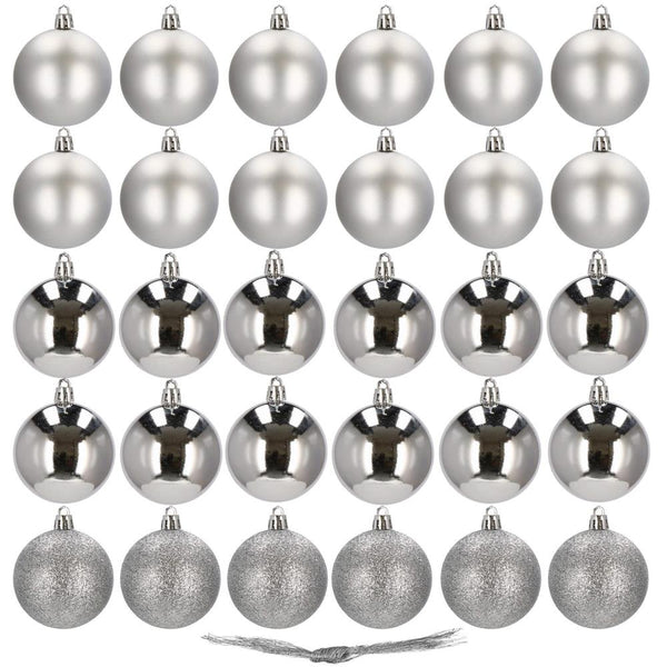 Set globuri de Craciun, 30 bucati, 3 modele, 3cm, argintiu