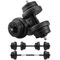 SONGMICS set gantere reglabile 2 in 1, 20 kg, cu bara extensie pentru haltera, discuri cu umplutura beton, negru