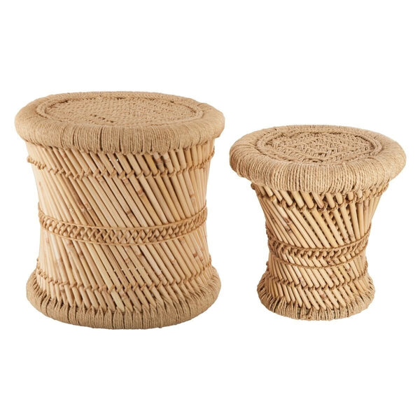 Set 2 masute cafea Atmosphera Corde din bambus, 30 cm si 37cm, bej