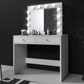Masa de toaleta si machiaj Mega 12 LED, 100x50x144 cm, cu oglinda iluminata si 2 sertare, alb