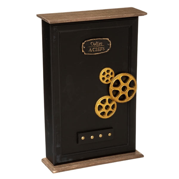 Cutie chei Atmosphera Nikolai cu 9 carlige, MDF si decor vintage seif, 27x38 cm, negru