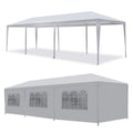 Pavilion de gradina 300x900 cm, 8 pereti detasabili cu ferestre si usa, structura metalica, PE impermeabil, alb