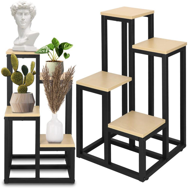 Stand pentru flori, cadru metalic, 4 etajere, 34x34x68 cm, bej