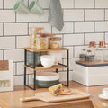 SONGMICS Set 2 rafturi de bucatarie suprapozabile, pentru ustensile sau condimente, 20x30x16cm, natur si negru