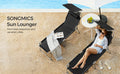 SONGMICS Sezlong pliabil, cu parasolar si tetiera, spatar reglabil in 4 pozitii, maxim 150kg, 193x53x29cm, negru