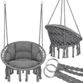 Scaun rotund Sersimo tip leagan suspendat cu perna Confort Plus casa sau gradina, gri inchis