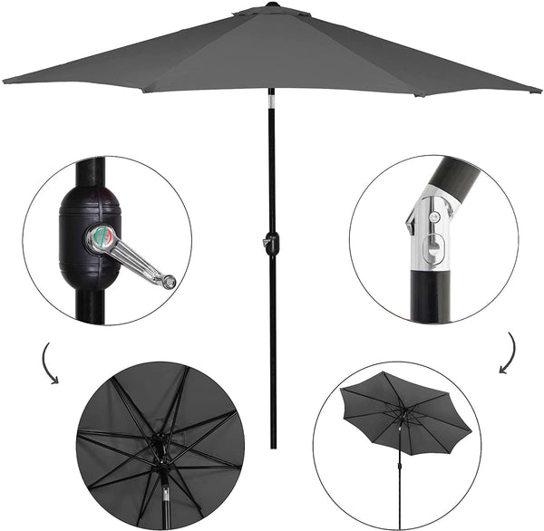 Umbrela terasa gradina, cu manivela si inclinare, GU200, diametru 300cm, gri antracit