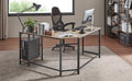 VASAGLE Birou de colt in forma de L, cu 2 rafturi de depozitare, 138x138x75cm, industrial, gri si negru