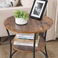 VASAGLE Masuta laterala rotunda, tip noptiera, cu 2 rafturi, cadru de otel, 55x55cm, maro rustic