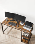 VASAGLE Birou cu 2 rafturi stanga sau dreapta, stil industrial, 60x140x76 cm, maro rustic