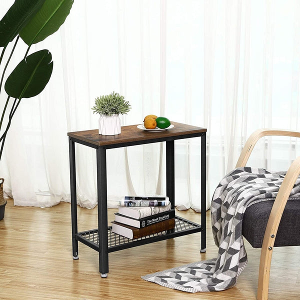 VASAGLE Masa de cafea laterala, cu 2 nivele, cadru din otel, 60x30x60cm, maro rustic