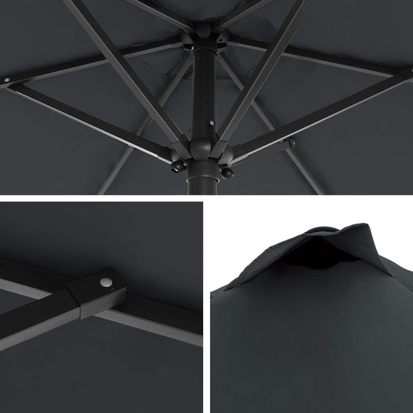 SONGMICS Umbrela de gradina 200 cm, inclinare dubla 30°, poliester UPF 50+, cadru metalic, gri